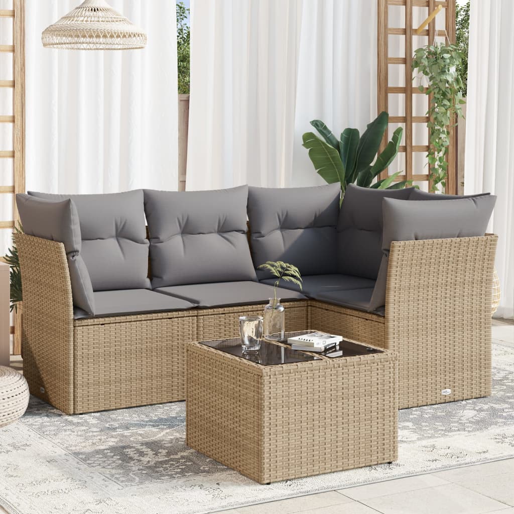 vidaXL 4-Piece Poly Rattan Lounge Set with Cushions Black