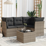 vidaXL 4-Piece Poly Rattan Lounge Set with Cushions Black