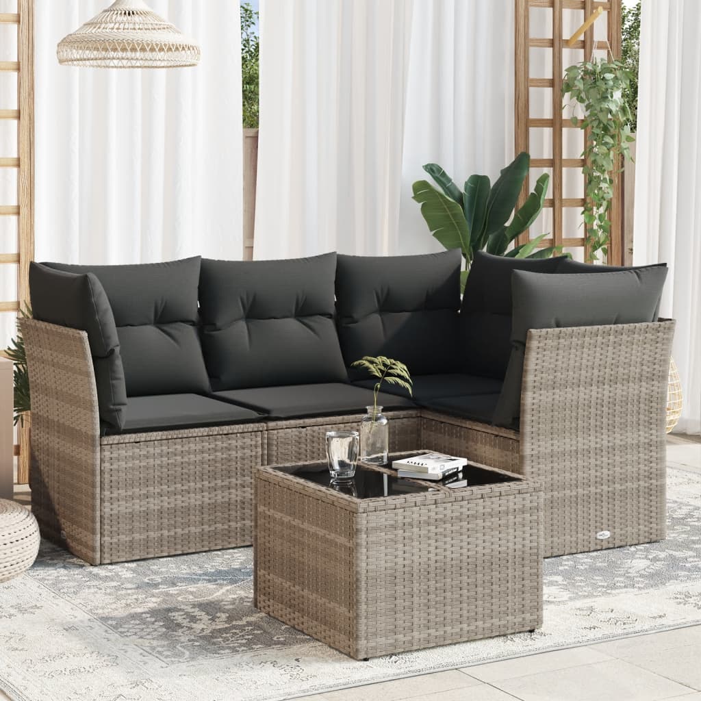 vidaXL 4-Piece Poly Rattan Lounge Set with Cushions Black