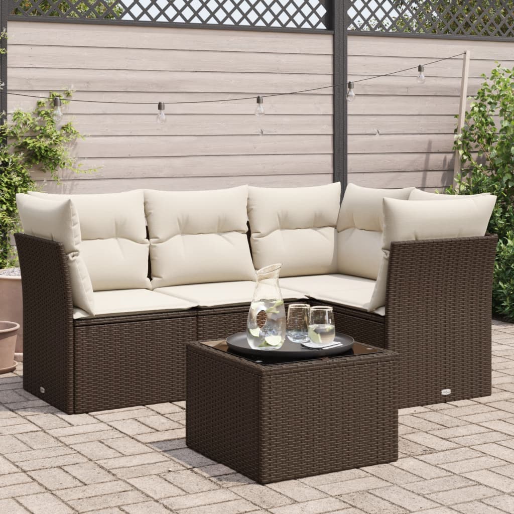 vidaXL 4-Piece Poly Rattan Lounge Set with Cushions Black