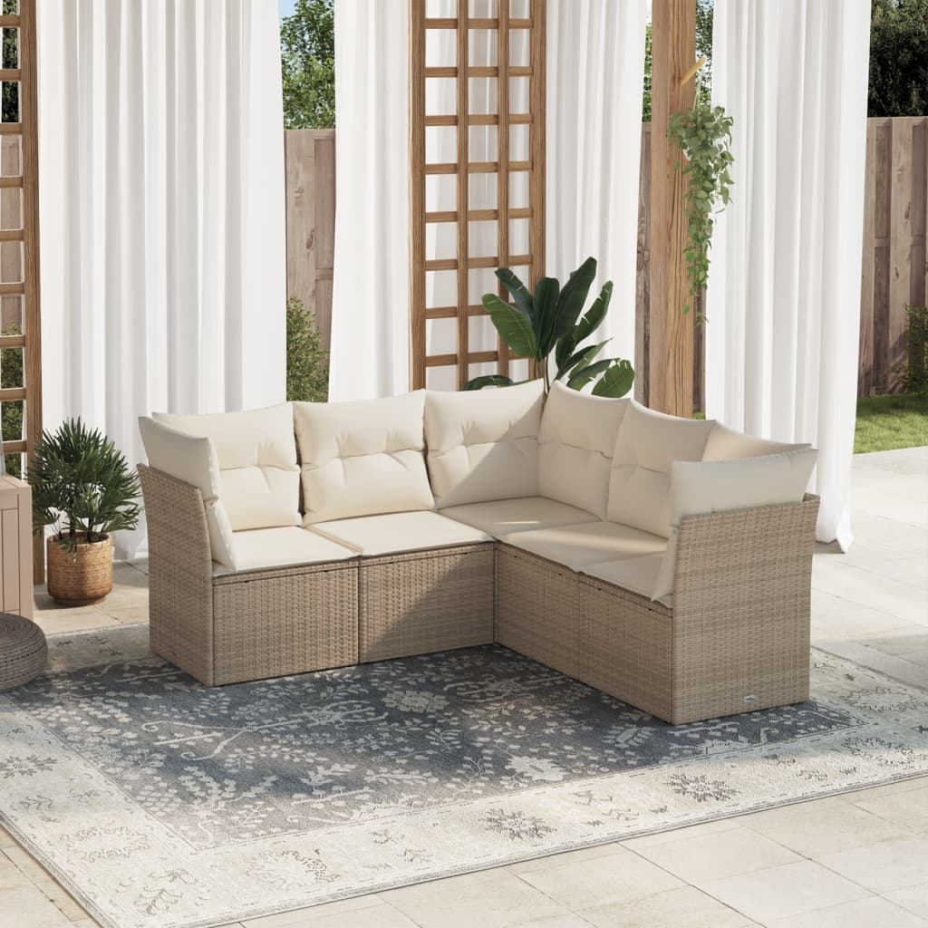 vidaXL 5-piece Lounge Set with Cushions Poly Rattan Black