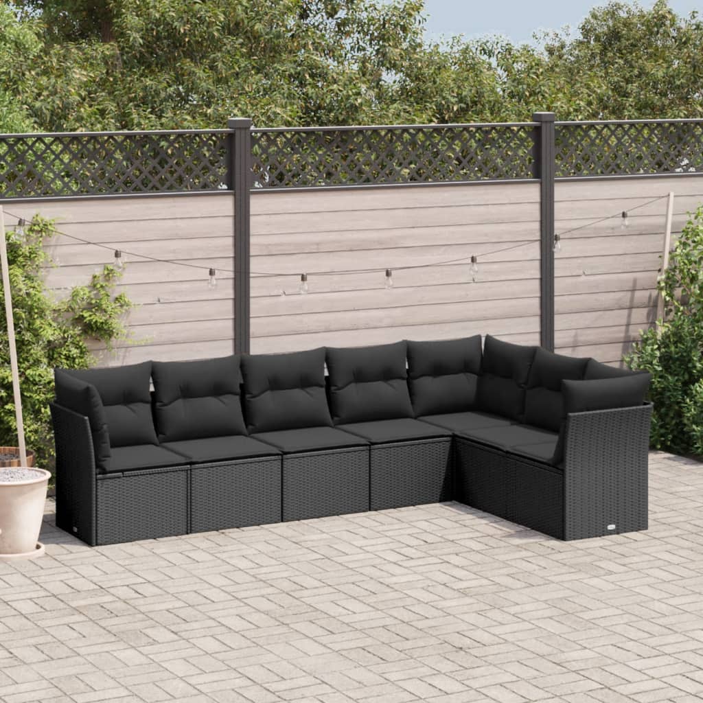 vidaXL 7-Piece Lounge Set with Cushions Poly Rattan Black