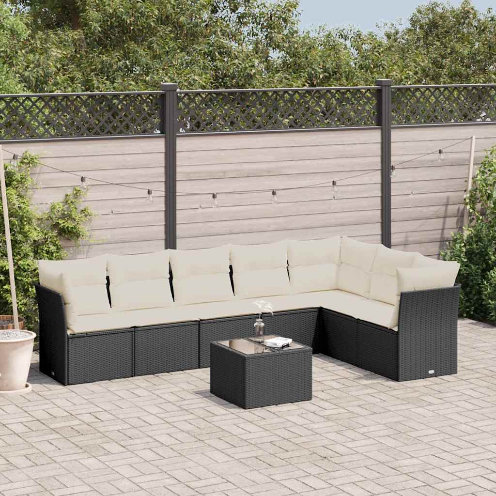 vidaXL 7-Piece Lounge Set with Cushions Poly Rattan Black