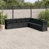 vidaXL 9-piece Poly Rattan Lounge Set with Cushions Black