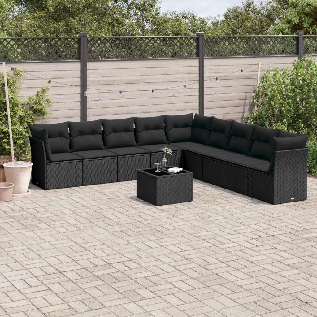 vidaXL 9-piece Poly Rattan Lounge Set with Cushions Black