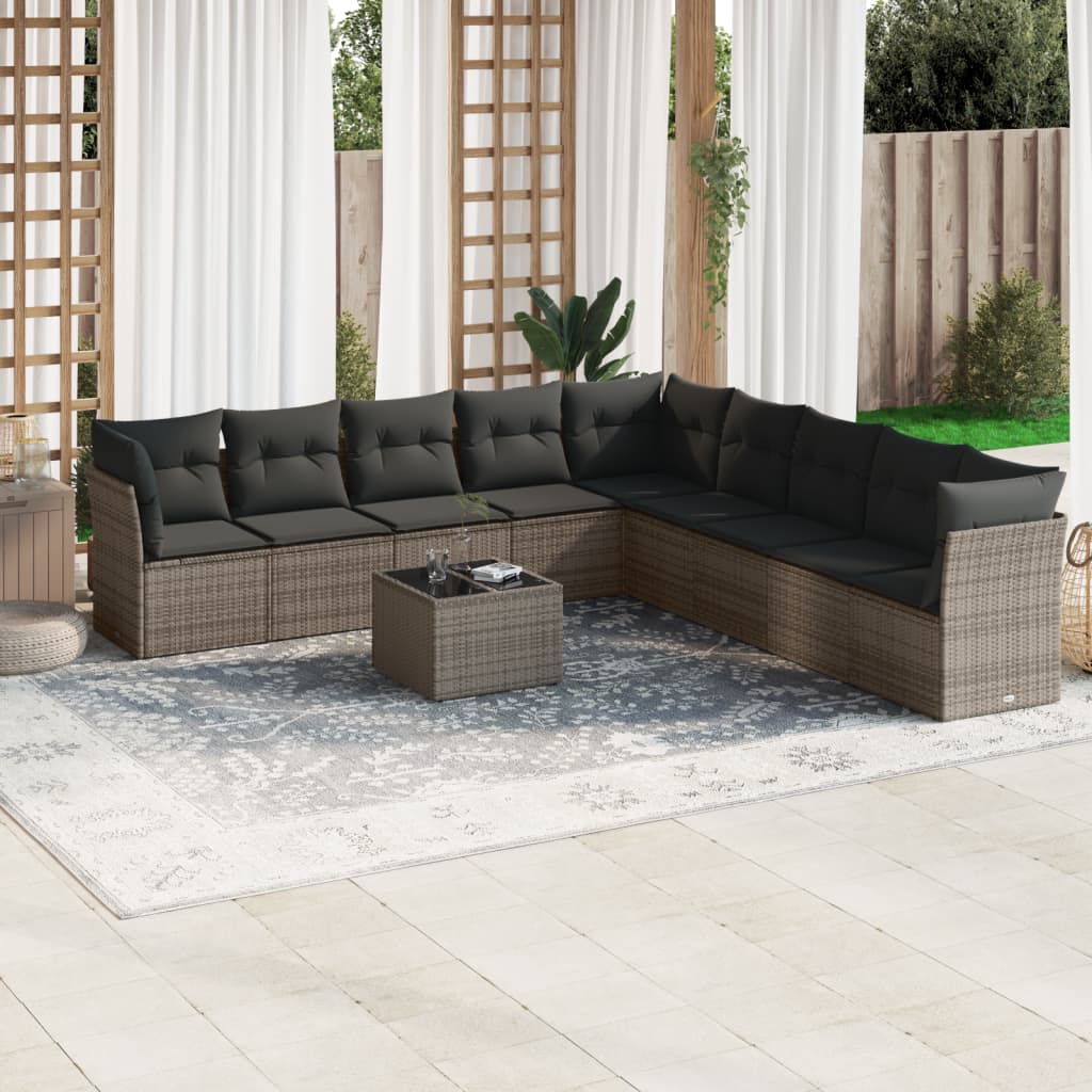 vidaXL 9-piece Poly Rattan Lounge Set with Cushions Black