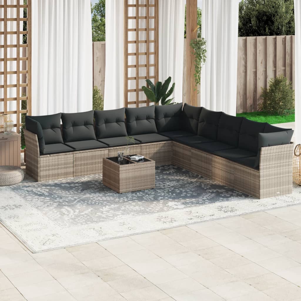 vidaXL 9-piece Poly Rattan Lounge Set with Cushions Black