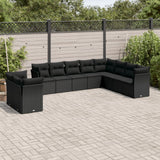 vidaXL 10-delige Loungeset met kussens poly rattan zwart