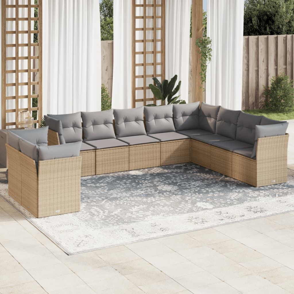 vidaXL 10-delige Loungeset met kussens poly rattan zwart