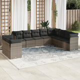 vidaXL 10-delige Loungeset met kussens poly rattan zwart