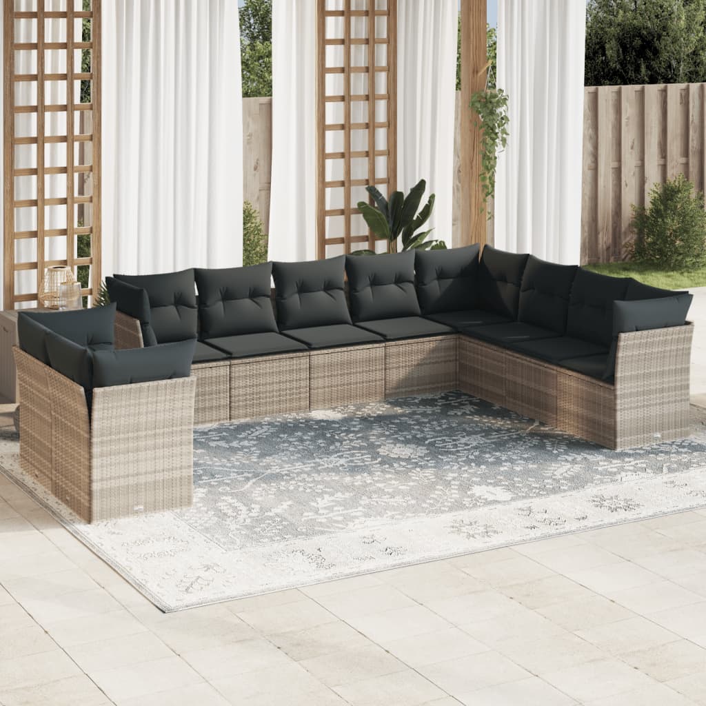 vidaXL 10-delige Loungeset met kussens poly rattan zwart