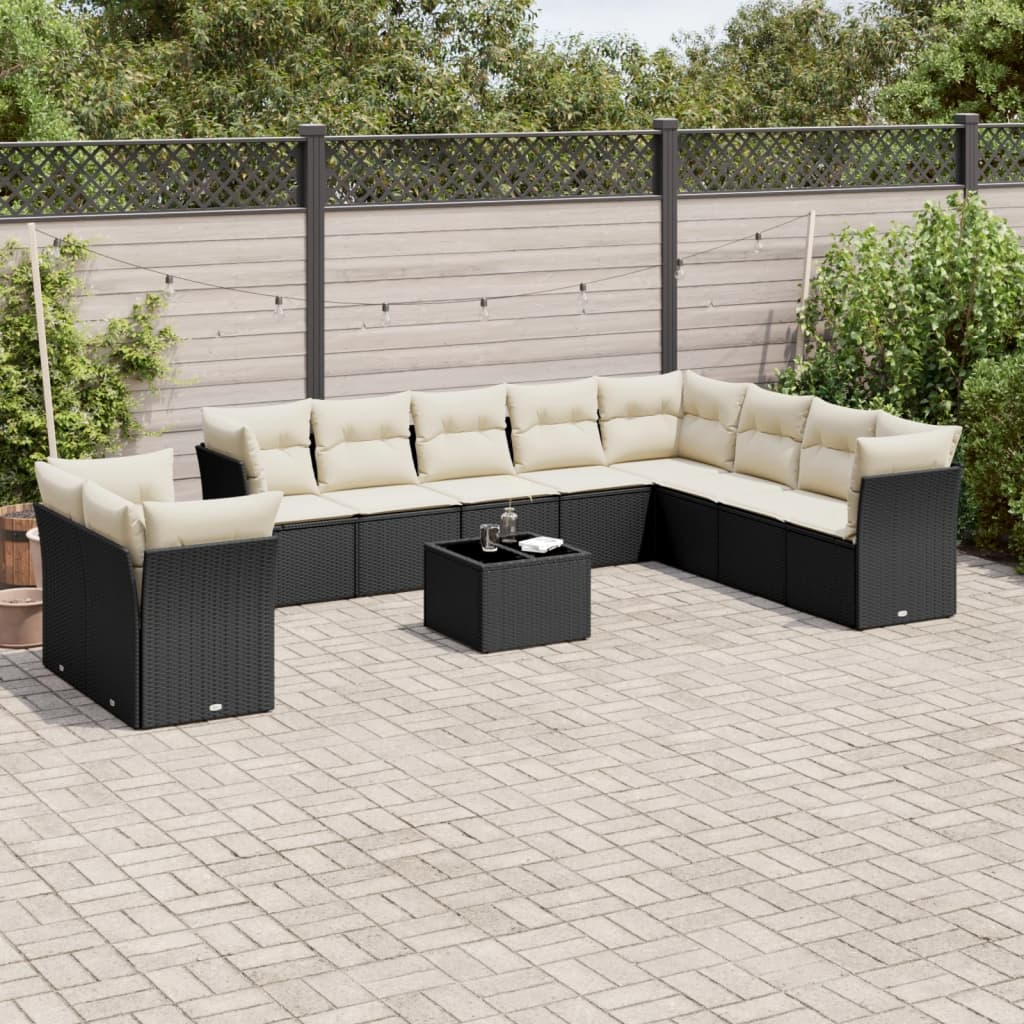 vidaXL 10-delige Loungeset met kussens poly rattan zwart