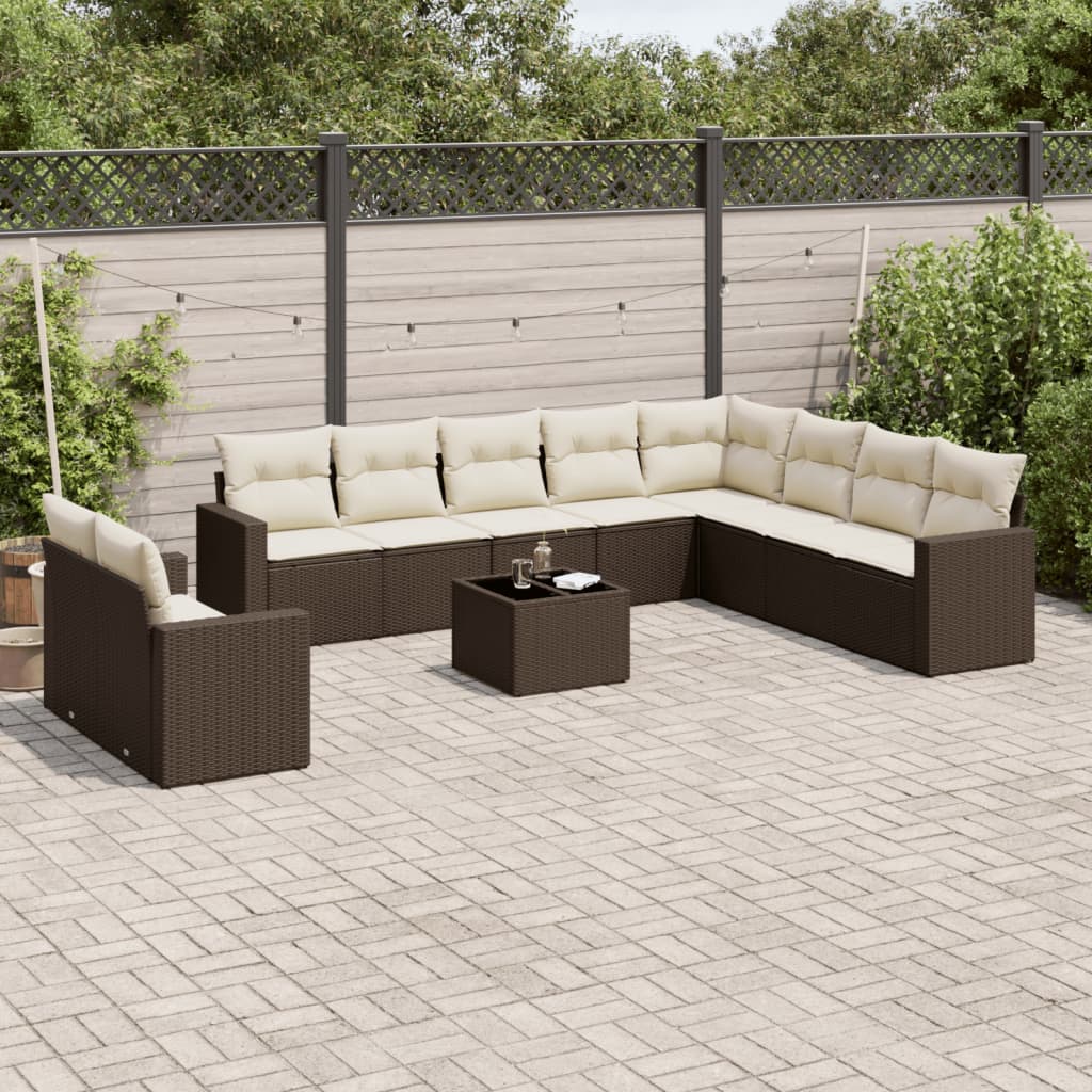 vidaXL 10-delige Loungeset met kussens poly rattan zwart