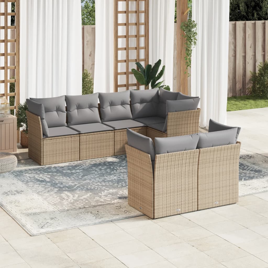 vidaXL 7-delige Loungeset met kussens poly rattan zwart
