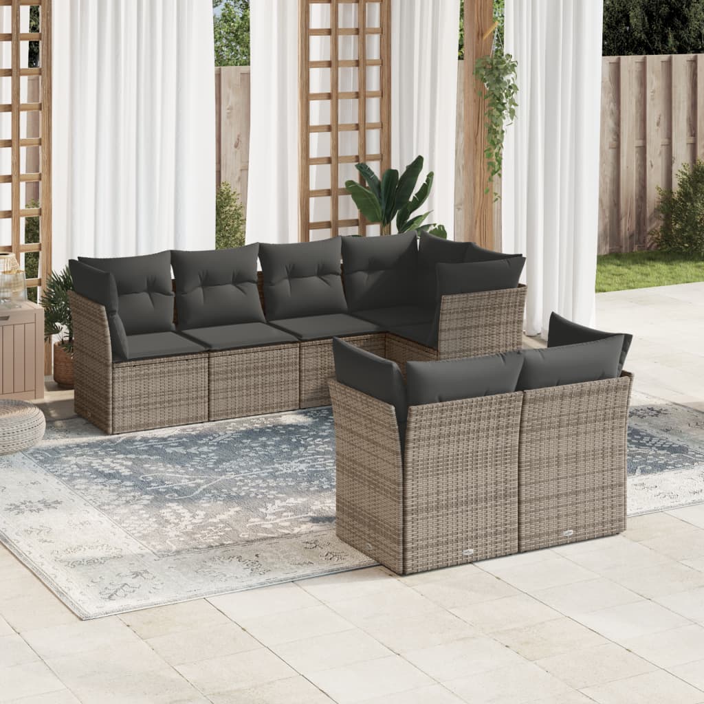 vidaXL 7-delige Loungeset met kussens poly rattan zwart