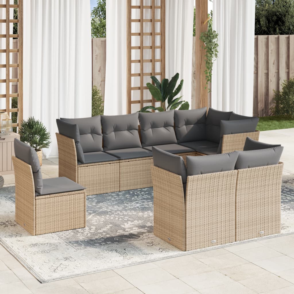 vidaXL 8-delige Loungeset met kussens poly rattan zwart