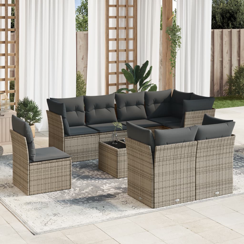 vidaXL 8-delige Loungeset met kussens poly rattan zwart