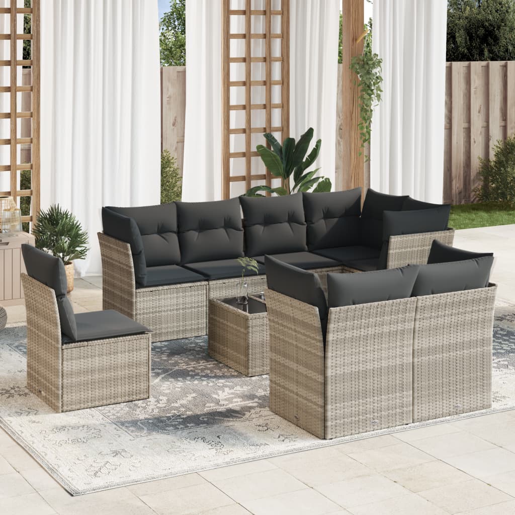 vidaXL 8-delige Loungeset met kussens poly rattan zwart