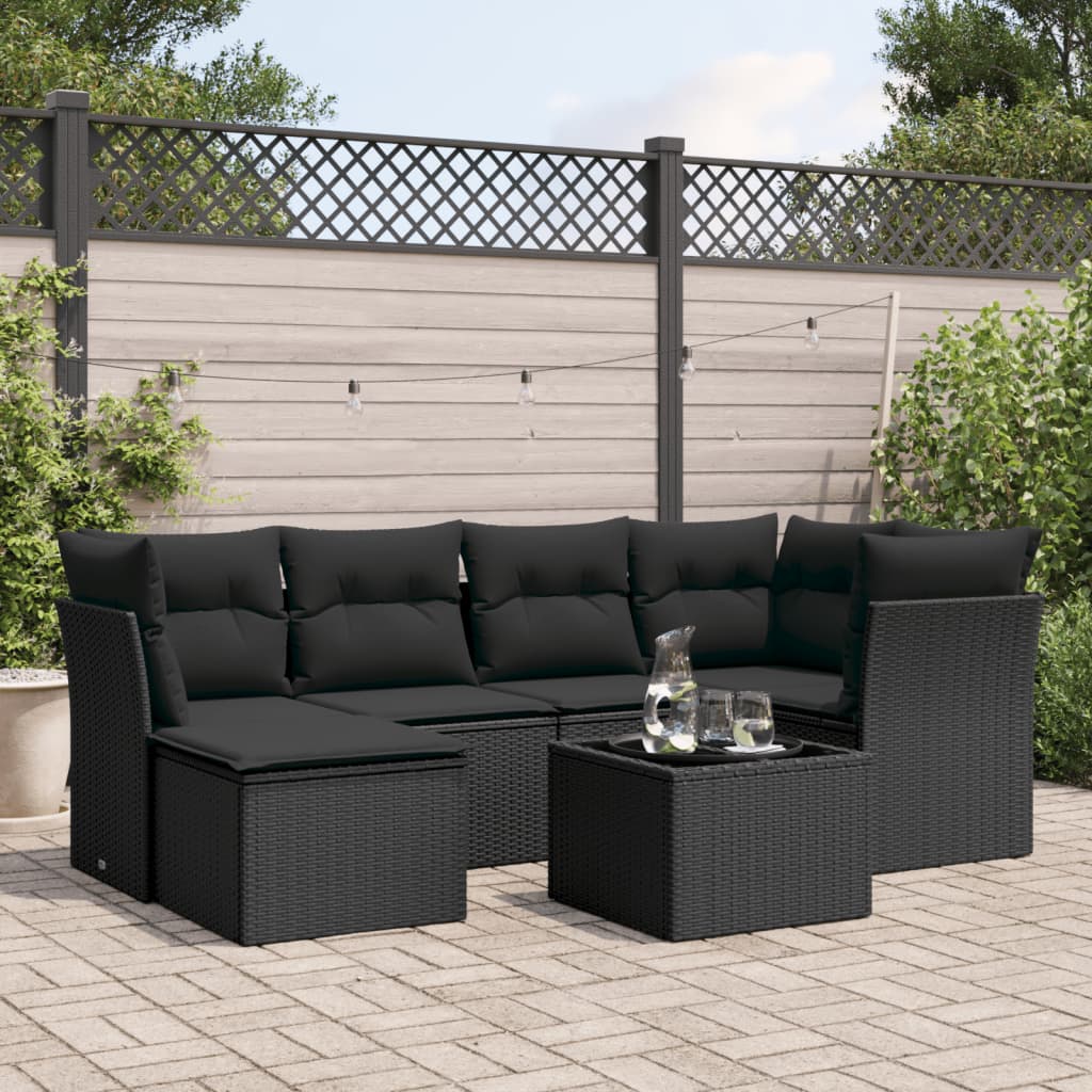 vidaXL 6-delige Loungeset met kussens poly rattan zwart