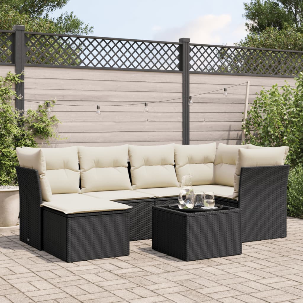 vidaXL 6-delige Loungeset met kussens poly rattan zwart