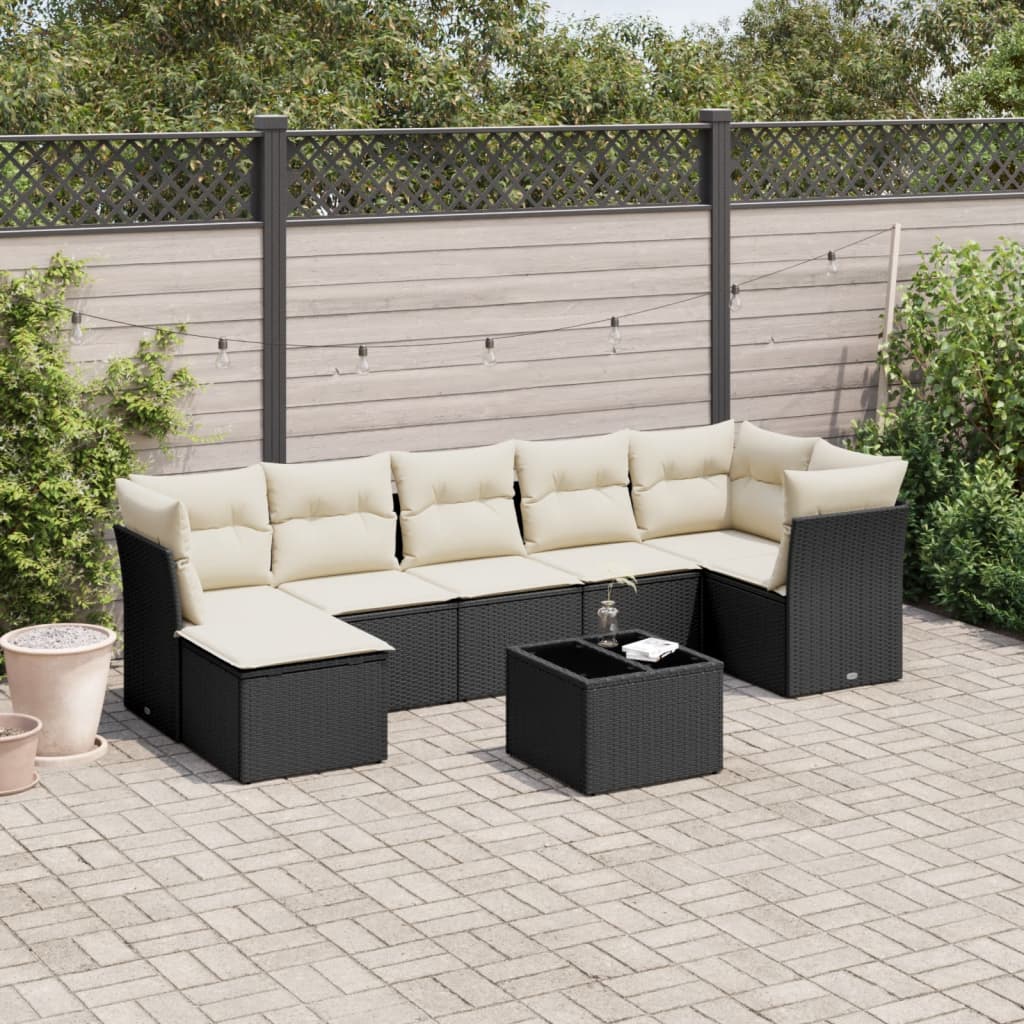 vidaXL 7-delige Loungeset met kussens poly rattan zwart