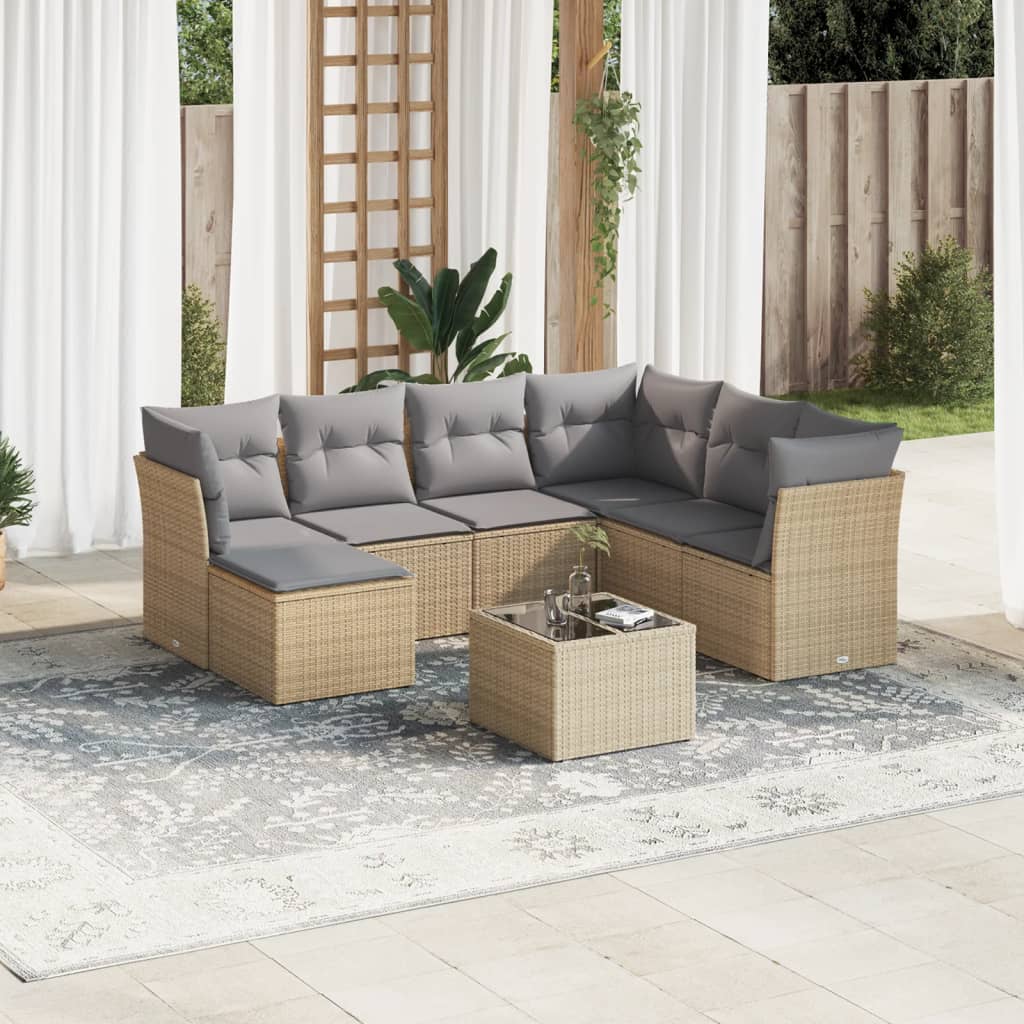vidaXL 7-delige Loungeset met kussens poly rattan zwart