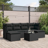 vidaXL 6-delige Loungeset met kussens poly rattan zwart
