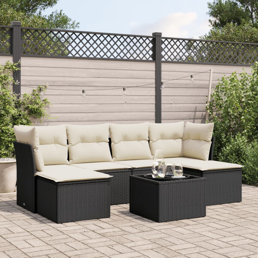 vidaXL 6-delige Loungeset met kussens poly rattan zwart