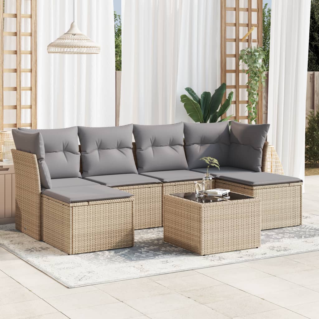 vidaXL 6-delige Loungeset met kussens poly rattan zwart
