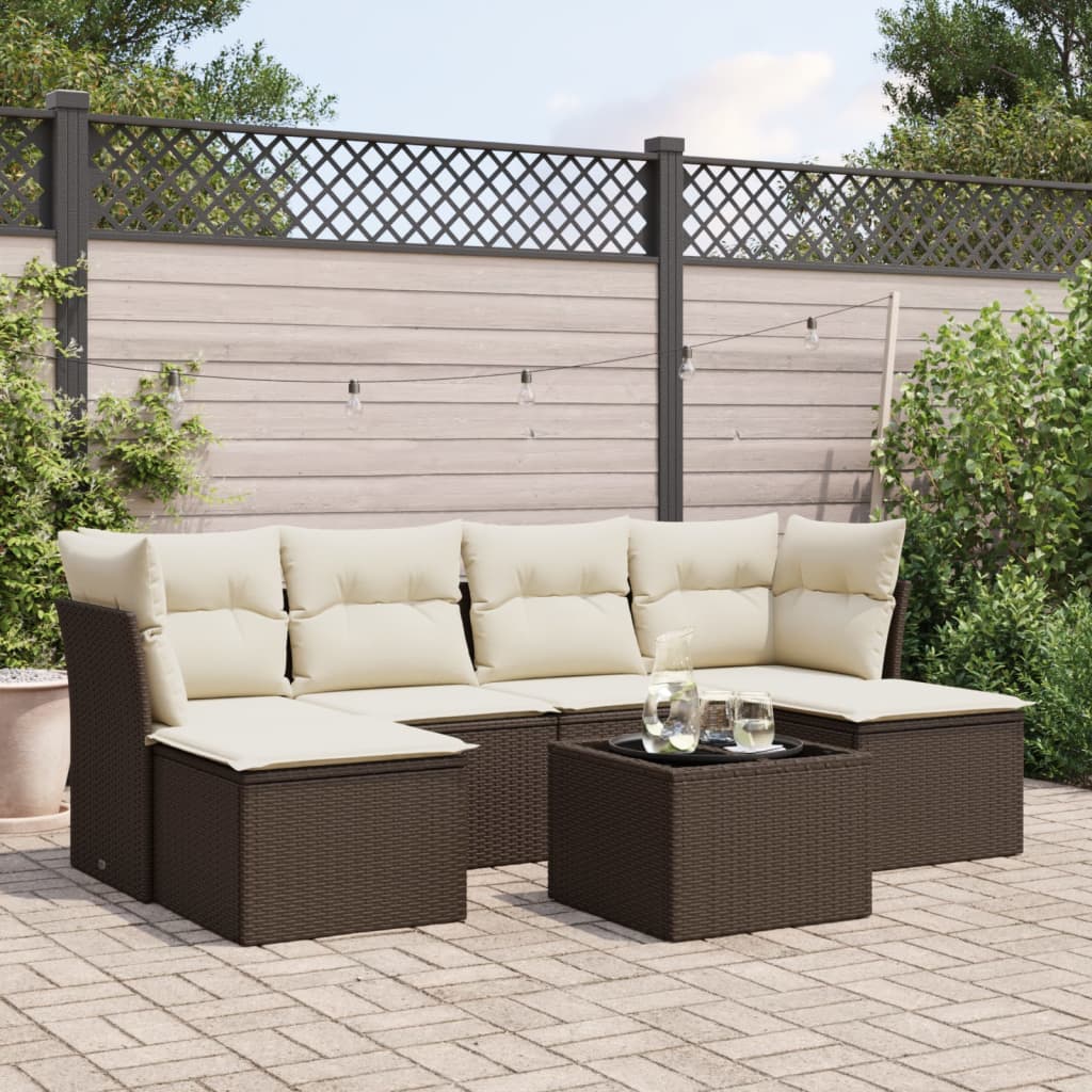 vidaXL 6-delige Loungeset met kussens poly rattan zwart