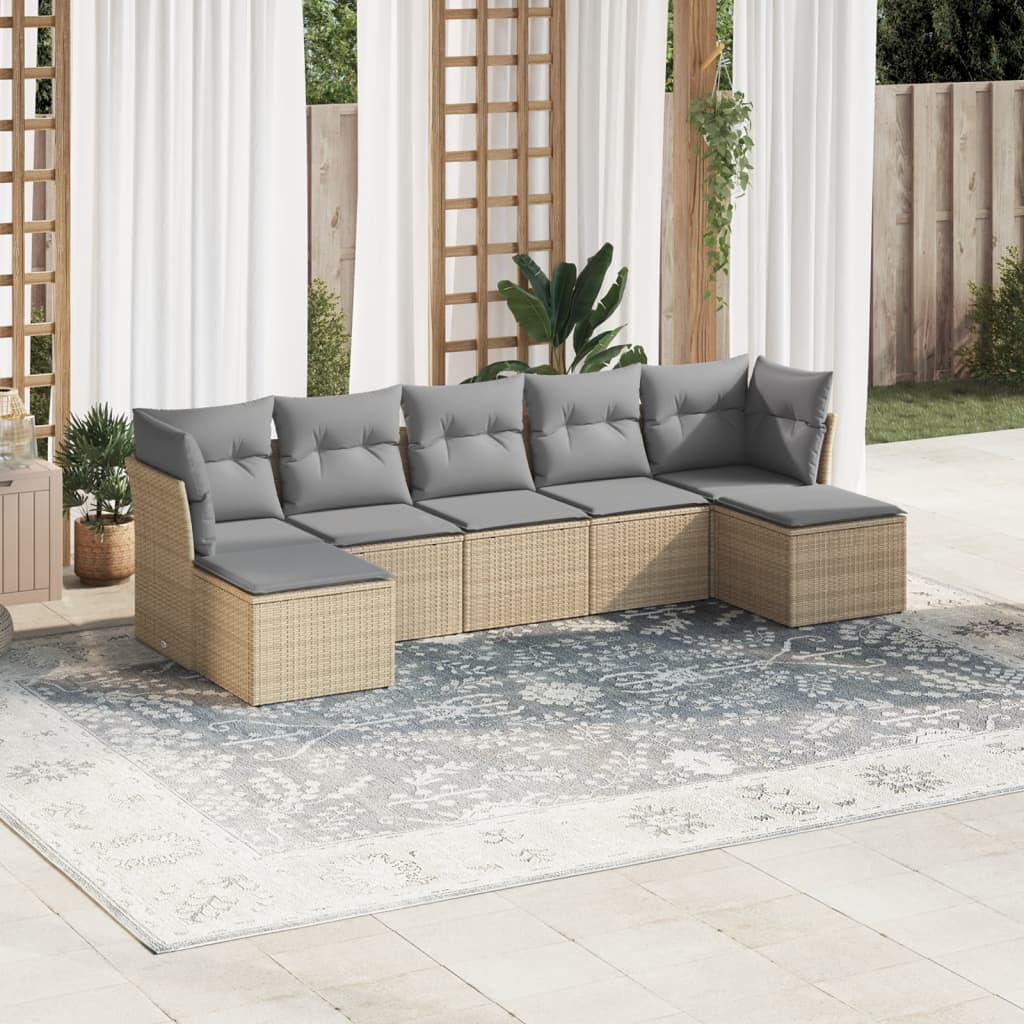 vidaXL 7-delige Loungeset met kussens poly rattan zwart