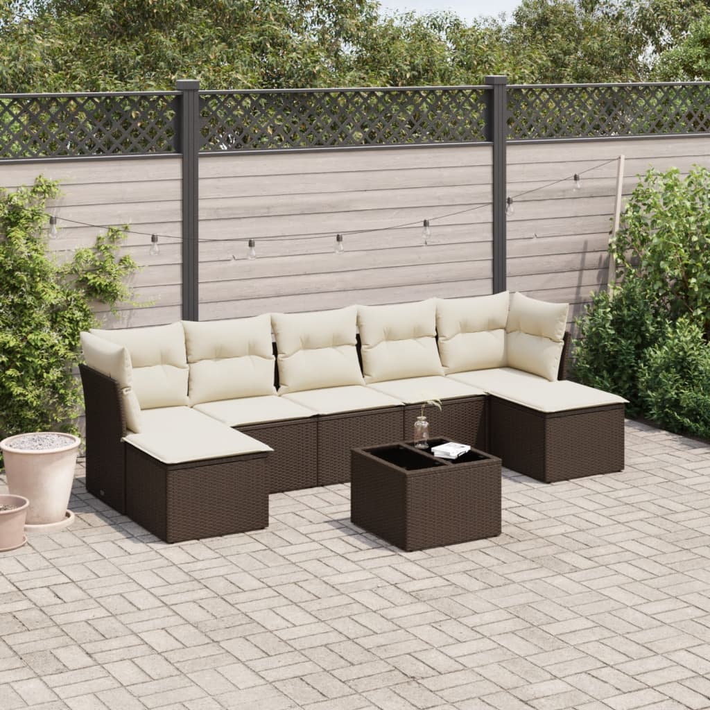 vidaXL 7-delige Loungeset met kussens poly rattan zwart