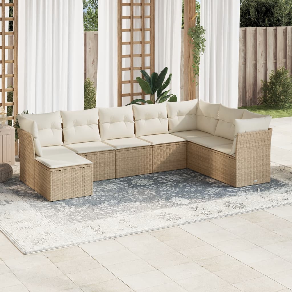 vidaXL 8-delige Loungeset met kussens poly rattan zwart