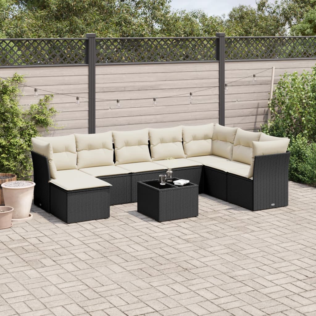 vidaXL 8-delige Loungeset met kussens poly rattan zwart