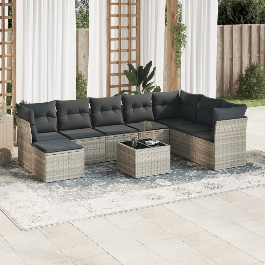 vidaXL 8-delige Loungeset met kussens poly rattan zwart