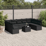vidaXL 9-delige Loungeset met kussens poly rattan zwart