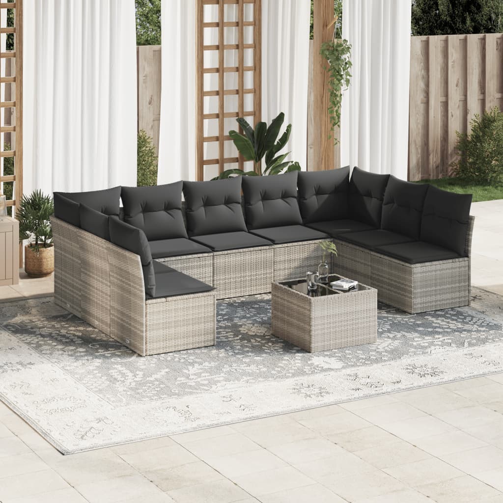 vidaXL 9-delige Loungeset met kussens poly rattan zwart