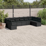 vidaXL Ensemble de salon 10 personnes avec coussins en poly rotin noir