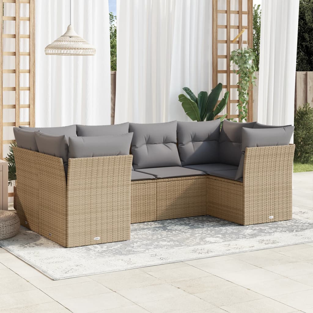 vidaXL 6-piece Lounge Set with cushions poly rattan black