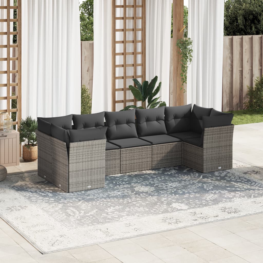 vidaXL 7-delige Loungeset met kussens poly rattan zwart