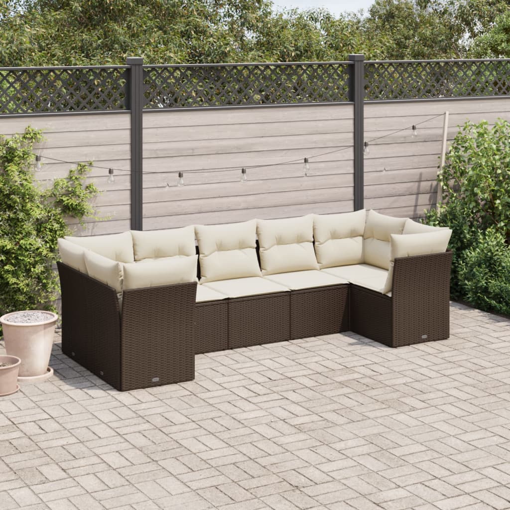 vidaXL 7-delige Loungeset met kussens poly rattan zwart