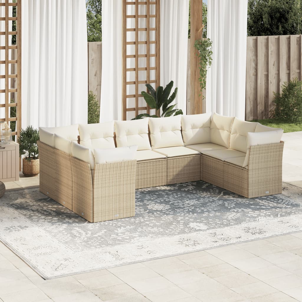 vidaXL 9-delige Loungeset met kussens poly rattan zwart