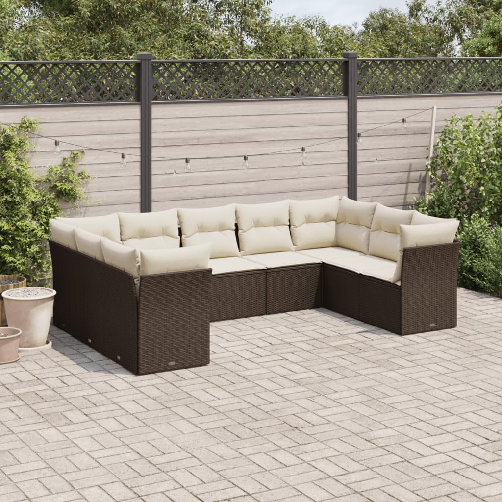 vidaXL 9-delige Loungeset met kussens poly rattan zwart