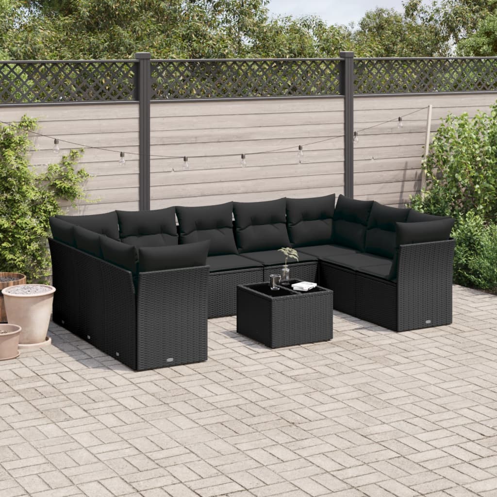 vidaXL 9-delige Loungeset met kussens poly rattan zwart