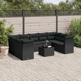 vidaXL 9-delige Loungeset met kussens poly rattan zwart