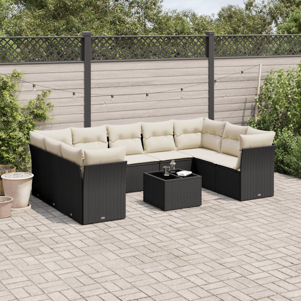 vidaXL 9-delige Loungeset met kussens poly rattan zwart