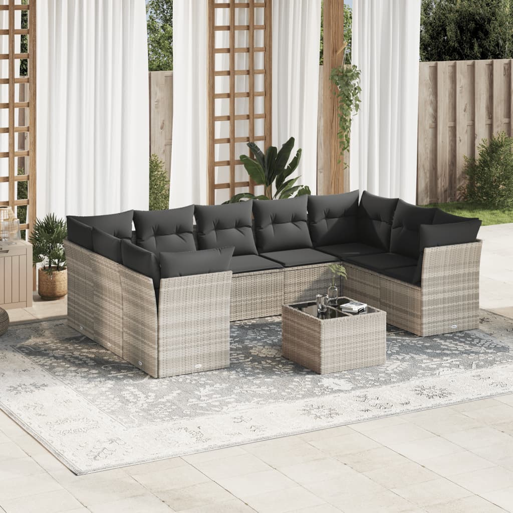 vidaXL 9-delige Loungeset met kussens poly rattan zwart