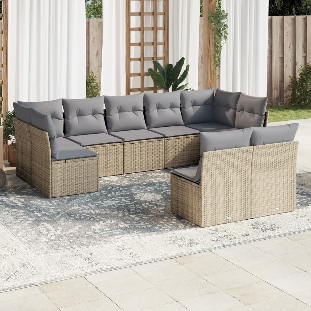 vidaXL 9-delige Loungeset met kussens poly rattan zwart