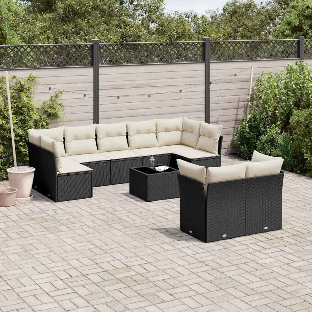 vidaXL 9-delige Loungeset met kussens poly rattan zwart