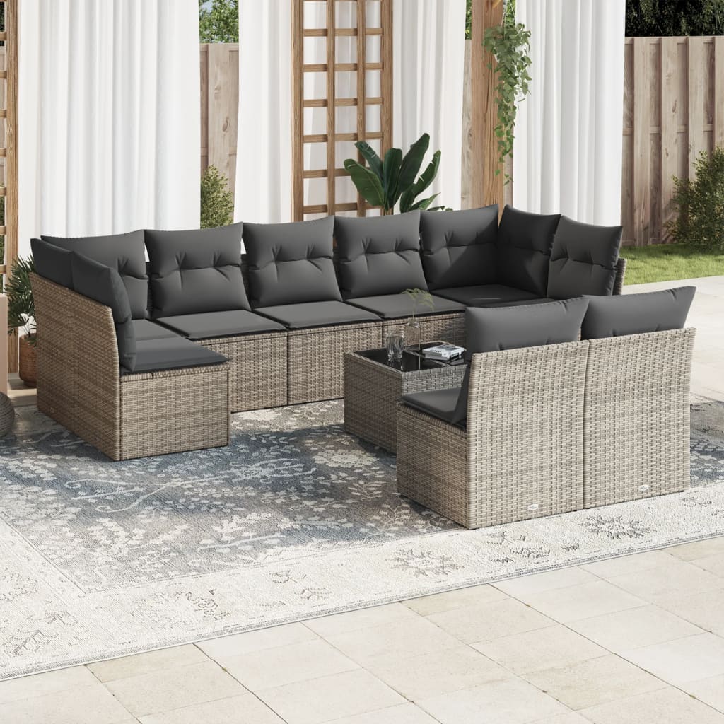 vidaXL 9-delige Loungeset met kussens poly rattan zwart